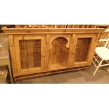 Pine wall display with lead glazed doors L: 142 cm H: 94 cm