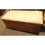 Large pine linen box with upholstered top 118 x 570 x 50 cm H