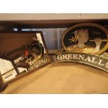 Greenalls cast resin wall sign and Greenall Whitley wood framed mirror