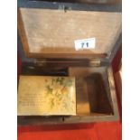 Wooden tea caddy box and other small wooden box containing jewellery
