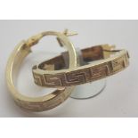 9ct gold Greek Key hoop earrings