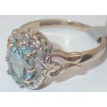 9ct gold blue topaz and diamond ring siz