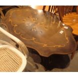 Inlaid coffee table with scalloped edge