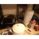 Mixed items including tent ceramics kitchen ware etc