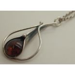 925 silver amber pendant on 925 silver flat anchor chain