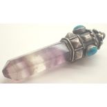 Hexagonal crystal with turquoise and white metal mount L: 61 mm