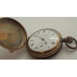 Gold plated full hunter crown wind pocket watch dial marked Thomas Russell & Son Lierpool