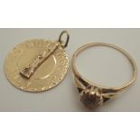 14ct gold New York pendant and a stone set 9ct gold ring