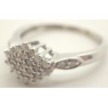 9ct white gold diamond cluster ring size O