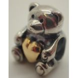 Genuine Pandora teddy bear screw on charm with 9ct gold heart