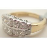 18ct gold heavy 2ct two row princess cut diamond eternity ring size P / Q RRP £7000.