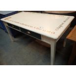 Hand painted office desk with brass handled drawers 152 x 76 cm