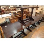 Three matching dark wood rectangular pub style tables 122 x 71 cm