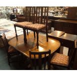 Vintage oak dropleaf table with barleytwist and five matching chairs