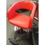 Retro style red leather upholstered adjustable swivel barbers chair