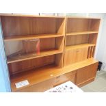 1970s Clausen and Son Danish teak wall unit with three central drawers and two sliding cupboards