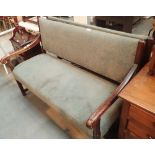 Pair of upholstered bench seats wooden framed one L: 132 cm and one L: 137 cm