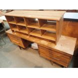 Teak twin pedestal dressing table and pine shelves