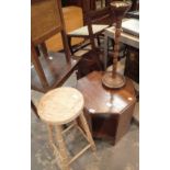 Inlaid octagonal table smokers stand and stool