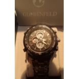 New and boxed old stock Globenfeld wristwatch with ceramic bracelet