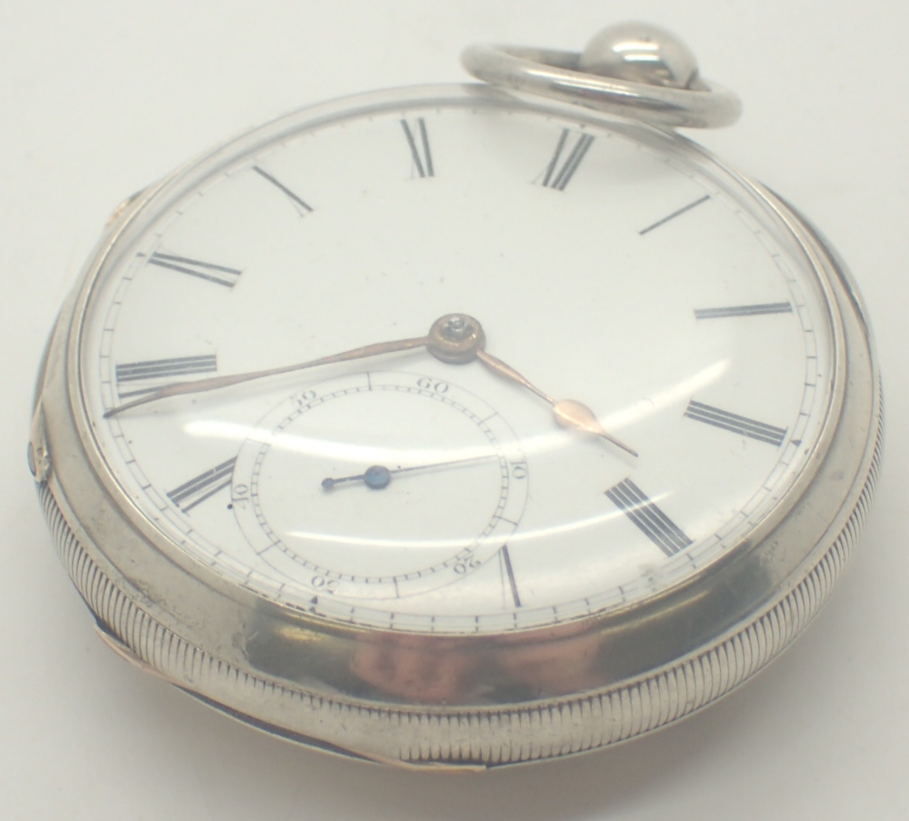 Hallmarked silver key wind pocket watch with fusee movement assay Chester chains complete