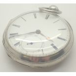 Hallmarked silver key wind pocket watch with fusee movement assay Chester chains complete