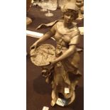 French spelter figurine of a woman with a basket of fish H: 47 cm