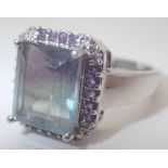 925 silver large emerald cut stone set ring size P