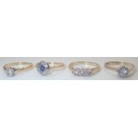 Four 18ct yellow gold and diamond set rings three size K one size L 8.