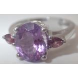 925 silver large amethyst solitaire ring size P / Q