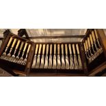 Oak cased silver plated twelve service fish cutlery canteen