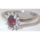925 silver garnet and cubic zirconia cluster ring size O / P