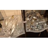 Two trays of good quality Christmas decorations including some crystal