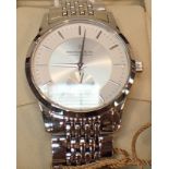 New old stock boxed gents Dreyfuss and Co stainless steel white face wristwatch with matching strap