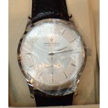 New old stock boxed gents Dreyfuss and Co white face wristwatch with secondary dial on black
