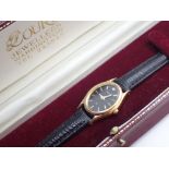 Ladies blue face Accurist gold plated wristwatch on leather strap