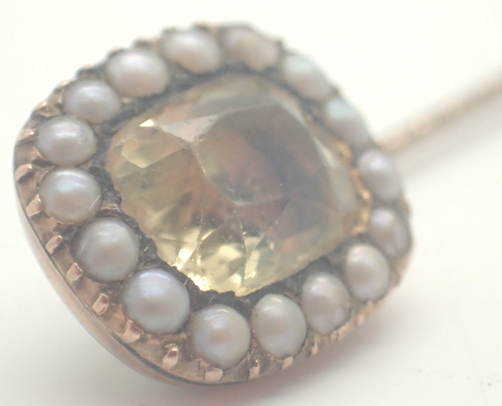 Presumed gold stick pin with citrine and seed pearls