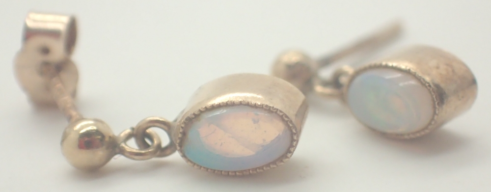 9ct gold opal drop earrings CONDITION REPORT: Very small chip to one earring and