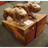 Pair of Oriental carved tiger bookends