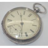 Hallmarked silver open face key wind pocket watch with subsidiary seconds dial movement marked E