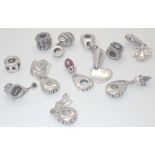 Collection of Chamilia and Pandora hanging charms including love heart and angel