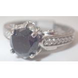 9ct white gold fancy black diamond solitaire ring set with white diamonds approximately 1.