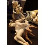 Small Lladro figure of girl with flowers and seated ballerina A/F