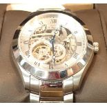 Boxed new old stock gents Rotary stainless steel wristwatch with skeleton automatic movement and