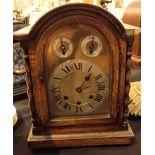 Brass faced westminster chime wood cased mantel clock with chime / silent and time dial adjusters