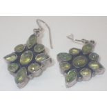 925 silver fancy green stone set earrings