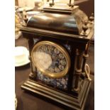 Ebonised wooden cased French chiming bracket clock with ceramic dial and decoration A/F