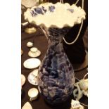 Large Oriental blue and white vase with crane decoration H: 54 cm