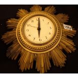 Early 20thC gilded wood sunburst Smiths sectric wall clock A/F