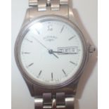 Rotary gents stainless steel wristwatch with day date and matching strap